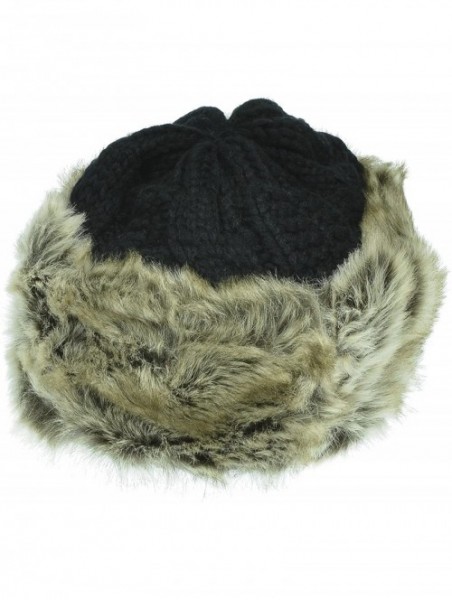 Skullies & Beanies Women's Knitted Hat Faux Fur Lined Trim Cable Winter Beanie - Black - CG12N2PX0JD $17.88