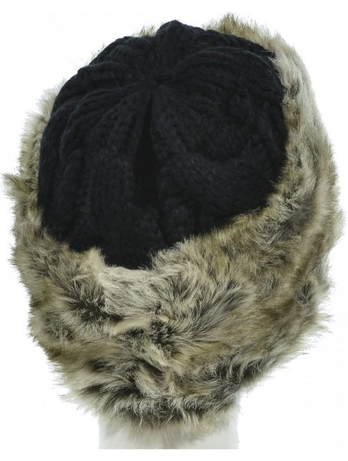 Skullies & Beanies Women's Knitted Hat Faux Fur Lined Trim Cable Winter Beanie - Black - CG12N2PX0JD $17.88