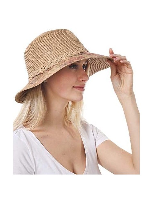 Sun Hats Floral Printed Straw Sun Hat- Bucket Hat- Beach Hat for Women?- Floral Brown- One Size - C5194OS9X24 $20.76