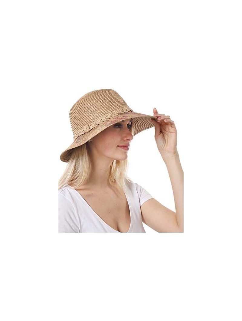 Sun Hats Floral Printed Straw Sun Hat- Bucket Hat- Beach Hat for Women?- Floral Brown- One Size - C5194OS9X24 $20.76