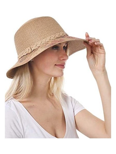 Sun Hats Floral Printed Straw Sun Hat- Bucket Hat- Beach Hat for Women?- Floral Brown- One Size - C5194OS9X24 $20.76