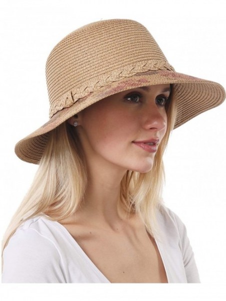 Sun Hats Floral Printed Straw Sun Hat- Bucket Hat- Beach Hat for Women?- Floral Brown- One Size - C5194OS9X24 $20.76