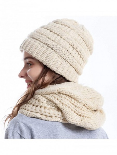 Skullies & Beanies Knit Infinity Scarf Beanie Hat Set Women Winter Circle Loop Scarfs Scarves - Beige - C218UCKZ95U $17.59