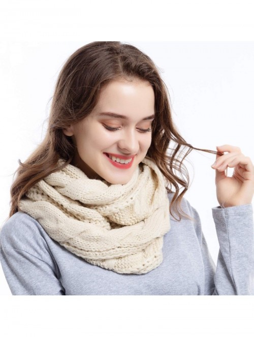 Skullies & Beanies Knit Infinity Scarf Beanie Hat Set Women Winter Circle Loop Scarfs Scarves - Beige - C218UCKZ95U $17.59