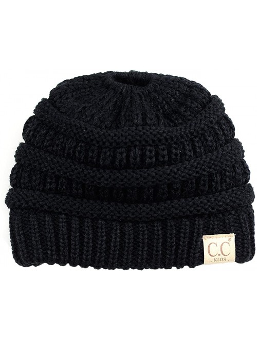 Skullies & Beanies BeanieTail Kids' Children's Soft Cable Knit Messy High Bun Ponytail Beanie Hat - Black - CR12NVG6FDB $12.27