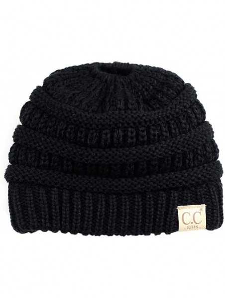 Skullies & Beanies BeanieTail Kids' Children's Soft Cable Knit Messy High Bun Ponytail Beanie Hat - Black - CR12NVG6FDB $12.27