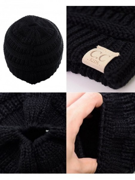 Skullies & Beanies BeanieTail Kids' Children's Soft Cable Knit Messy High Bun Ponytail Beanie Hat - Black - CR12NVG6FDB $12.27