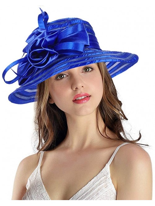 Bucket Hats Women's Big Floral Fascinator Kentucky Derby Church Floppy Wide Brim Cloche Bucket Hat - Blue - CH11S1HI607 $31.58