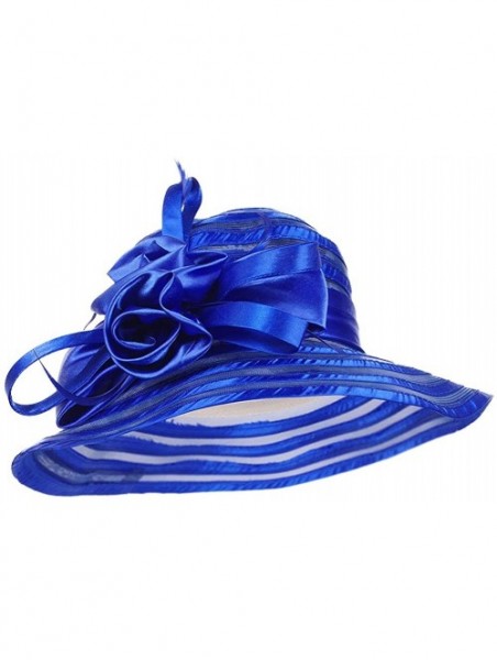 Bucket Hats Women's Big Floral Fascinator Kentucky Derby Church Floppy Wide Brim Cloche Bucket Hat - Blue - CH11S1HI607 $31.58