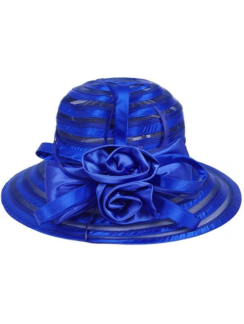 Bucket Hats Women's Big Floral Fascinator Kentucky Derby Church Floppy Wide Brim Cloche Bucket Hat - Blue - CH11S1HI607 $31.58