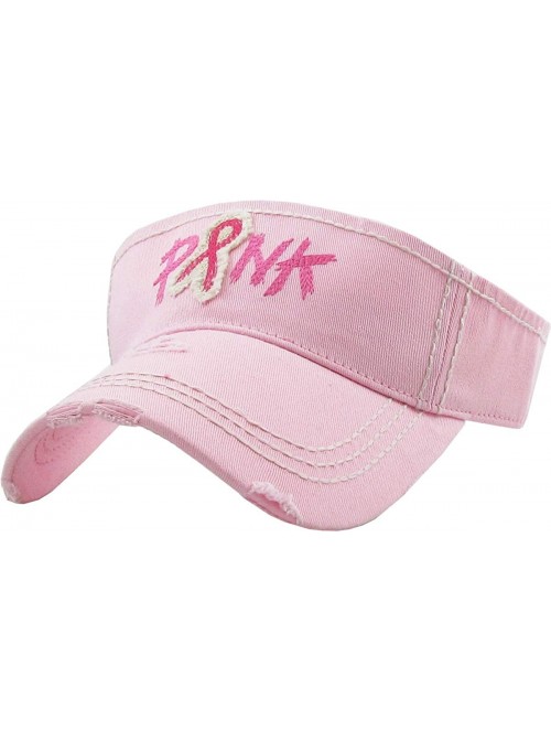 Visors Womens Baseball Cap High Ponytail Bun Half Visor Adjustable Athletic Hat - Breast Cancer Pink Ribbon - Pink - CX18SCZG...