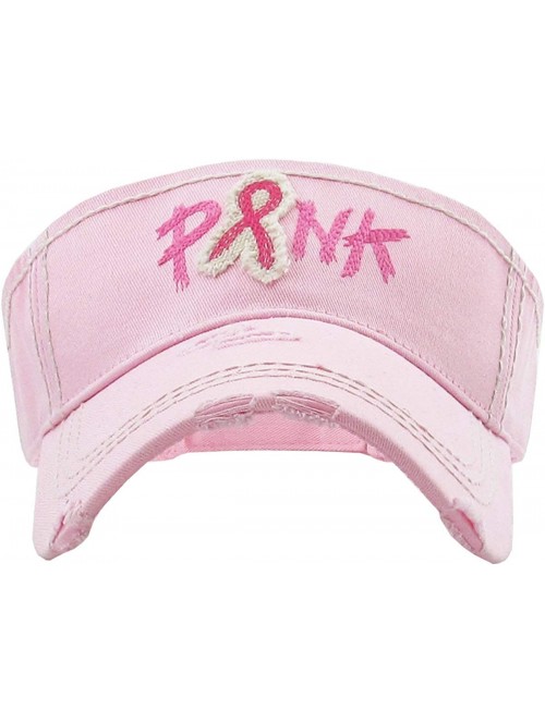 Visors Womens Baseball Cap High Ponytail Bun Half Visor Adjustable Athletic Hat - Breast Cancer Pink Ribbon - Pink - CX18SCZG...