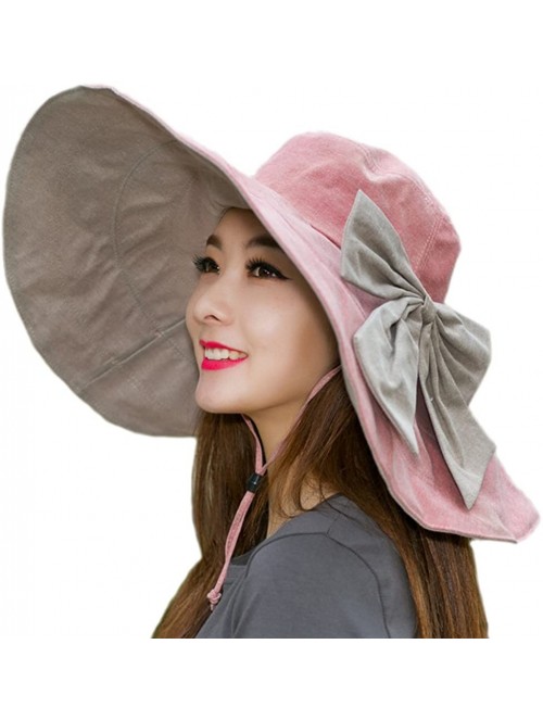 Sun Hats Women's Foldable Floppy Reversible Travel Beach Sun Visor Hat Wide Brim UPF 50+ - Pink- Cotton Linen - CJ17YSHAGY6 $...