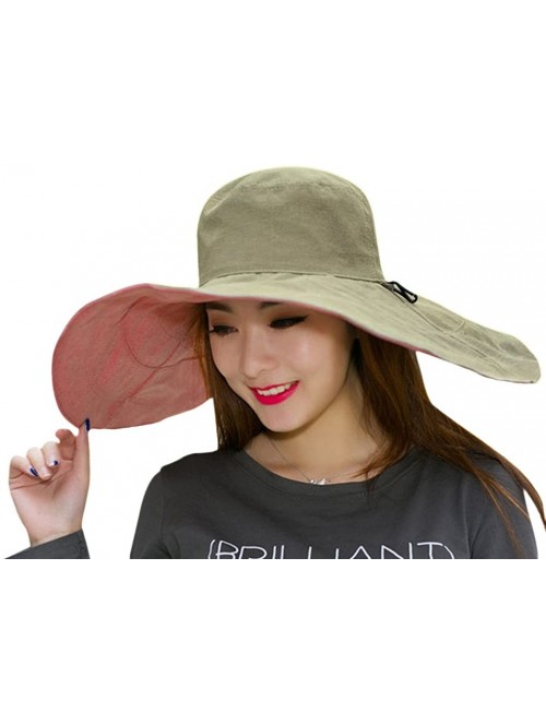 Sun Hats Women's Foldable Floppy Reversible Travel Beach Sun Visor Hat Wide Brim UPF 50+ - Pink- Cotton Linen - CJ17YSHAGY6 $...