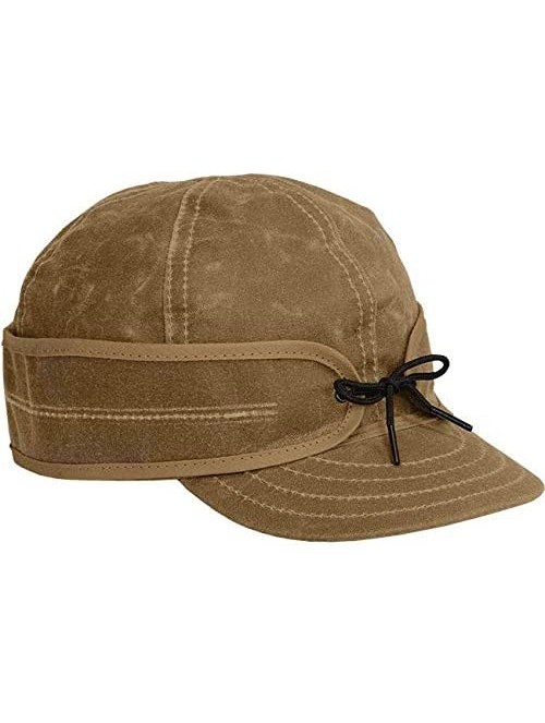 Newsboy Caps Waxed Cotton Cap - Insulated Fall Hat with Earflaps - Field Tan - CR18ZORZKCM $58.80