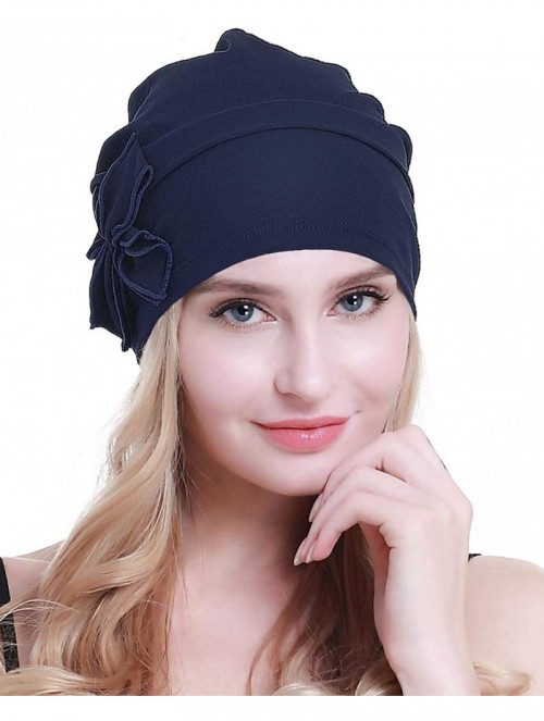 Skullies & Beanies Cotton Chemo Turbans Headwear Beanie Hat Cap for Women Cancer Patient Hairloss - Cotton Royal Blue - C318X...