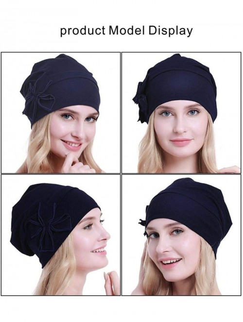 Skullies & Beanies Cotton Chemo Turbans Headwear Beanie Hat Cap for Women Cancer Patient Hairloss - Cotton Royal Blue - C318X...