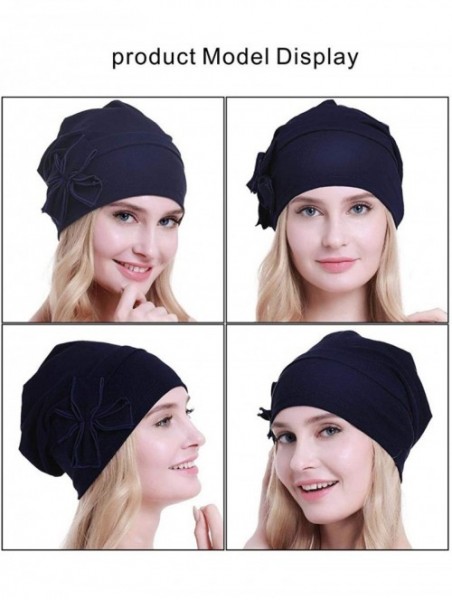 Skullies & Beanies Cotton Chemo Turbans Headwear Beanie Hat Cap for Women Cancer Patient Hairloss - Cotton Royal Blue - C318X...