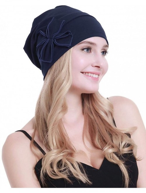 Skullies & Beanies Cotton Chemo Turbans Headwear Beanie Hat Cap for Women Cancer Patient Hairloss - Cotton Royal Blue - C318X...