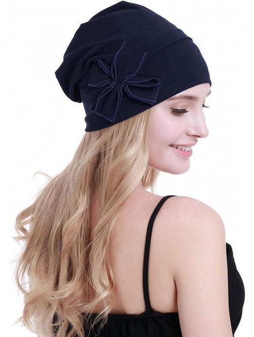 Skullies & Beanies Cotton Chemo Turbans Headwear Beanie Hat Cap for Women Cancer Patient Hairloss - Cotton Royal Blue - C318X...