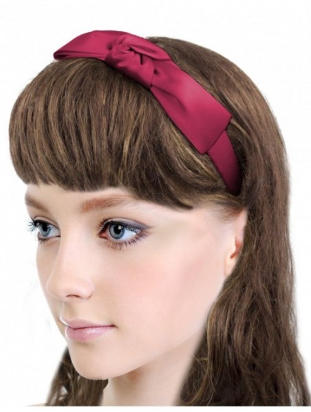 Headbands Girl's Satin Headband - Holiday Ribbon Bow - Burgundy - Burgundy - CP11TL6A0HX $11.89