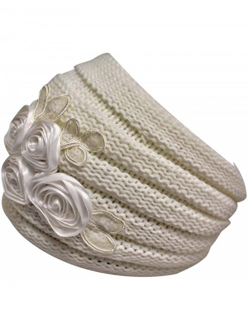 Skullies & Beanies Ribbed Knit Headband with Floral Design - Ivory - CC11G4LOD7H $16.77