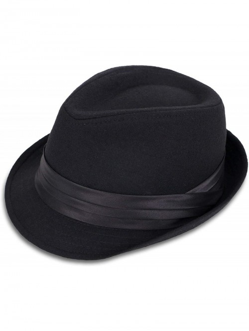 Fedoras Classic Gangster Stain-Resistant Crushable Gentleman's Fedora - Black - CF18WOQR3DT $18.72