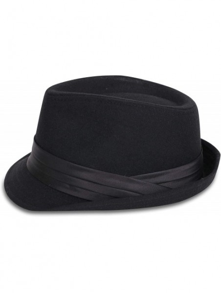 Fedoras Classic Gangster Stain-Resistant Crushable Gentleman's Fedora - Black - CF18WOQR3DT $18.72