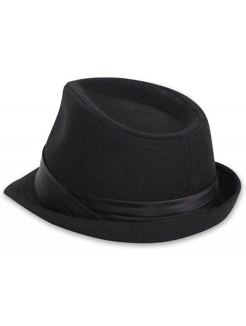 Fedoras Classic Gangster Stain-Resistant Crushable Gentleman's Fedora - Black - CF18WOQR3DT $18.72