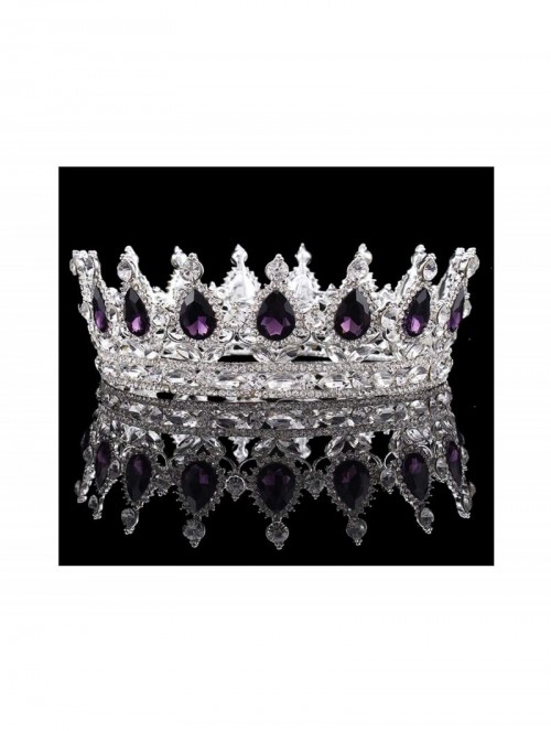 Headbands Vintage Wedding Crystal Rhinestone Crown Bridal Queen King Tiara Crowns-purple - purple - C618WTHNEWK $65.00