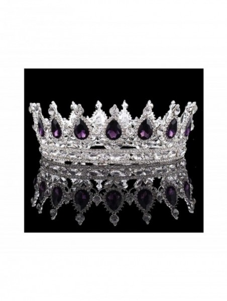 Headbands Vintage Wedding Crystal Rhinestone Crown Bridal Queen King Tiara Crowns-purple - purple - C618WTHNEWK $65.00