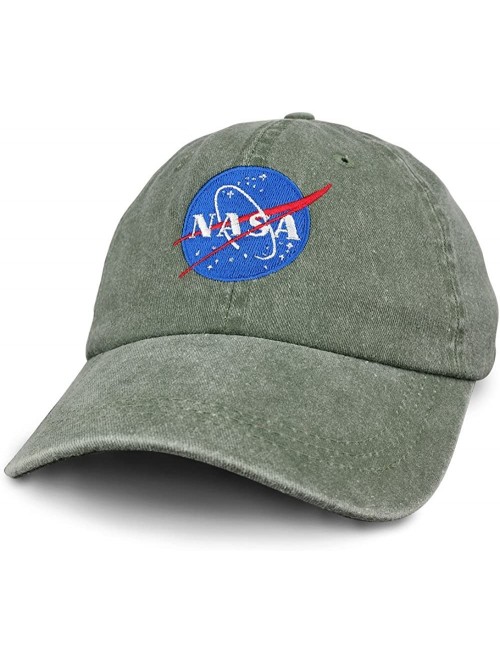 Baseball Caps NASA Insignia Embroidered 100% Cotton Washed Cap - Olive - CT12CDZVZ0P $26.02