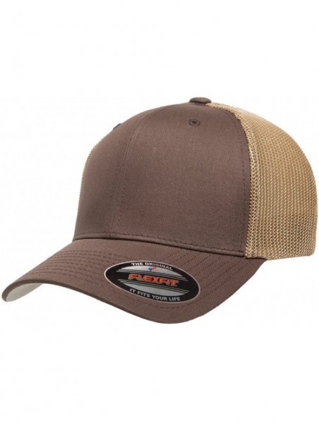 Baseball Caps Flexfit Trucker Hat for Men and Women - Breathable Mesh- Stretch Flex Fit Ballcap w/Hat Liner - Brown/Khaki - C...