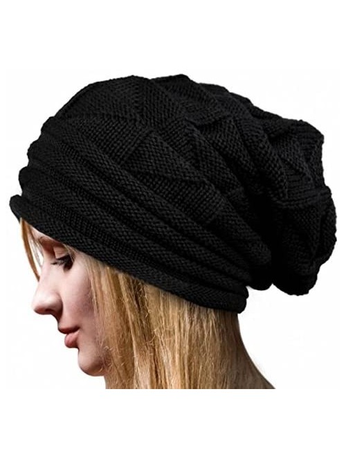 Skullies & Beanies Fashion Ruched Knitted Skully Hat Women Girls Crochet Warm Cozy Slouchy Beanie - Black - CA18YUL4655 $9.41