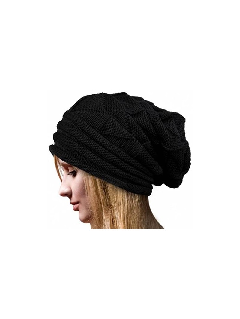 Skullies & Beanies Fashion Ruched Knitted Skully Hat Women Girls Crochet Warm Cozy Slouchy Beanie - Black - CA18YUL4655 $9.41