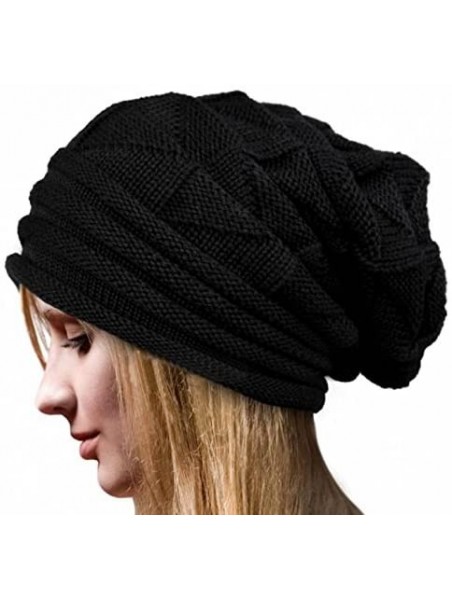 Skullies & Beanies Fashion Ruched Knitted Skully Hat Women Girls Crochet Warm Cozy Slouchy Beanie - Black - CA18YUL4655 $9.41