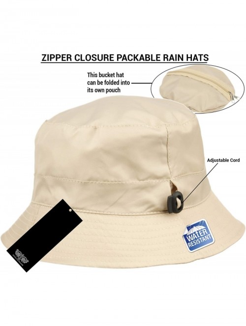 Rain Hats Adjustable Waterproof Bucket Rain Hat in Nylon- Easy to fold CL3056 - Cl3056khaki - CJ18IRWCS3Q $15.36