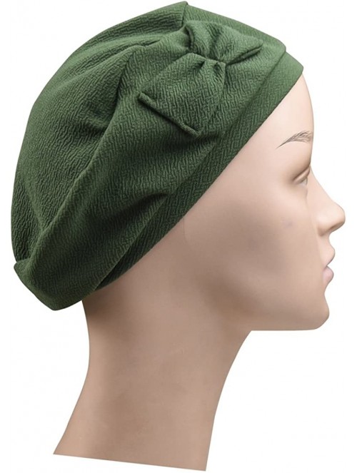 Berets Pretty Beanie Hat with Bow Beret Tam - Sage - CN17Y0WEGSA $25.94