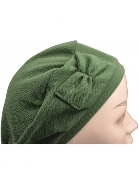 Berets Pretty Beanie Hat with Bow Beret Tam - Sage - CN17Y0WEGSA $25.94