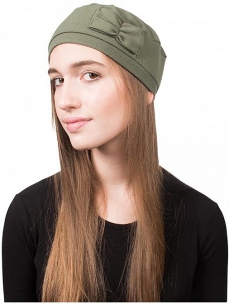 Berets Pretty Beanie Hat with Bow Beret Tam - Sage - CN17Y0WEGSA $25.94