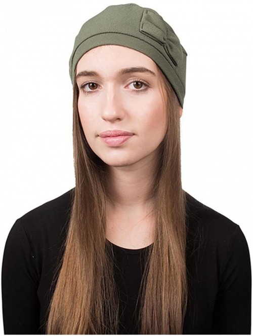 Berets Pretty Beanie Hat with Bow Beret Tam - Sage - CN17Y0WEGSA $25.94