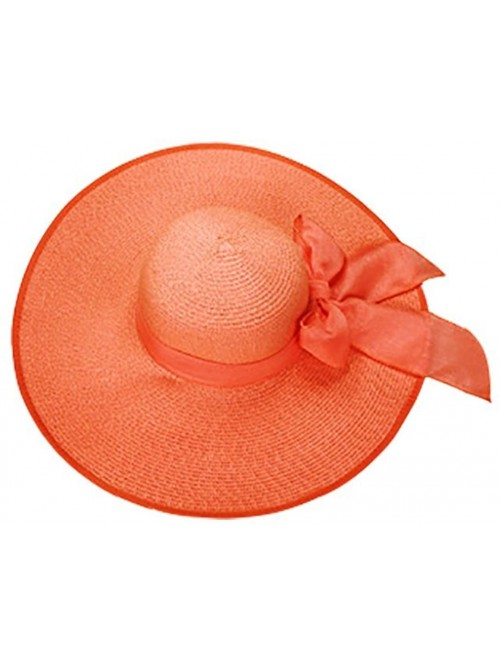 Sun Hats Women's Foldable Bowknot Straw Hat Large Wide Brim Summer Beach Sun Hat - Orange - CB12GRTSVPP $38.81