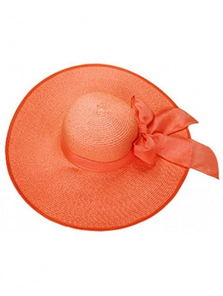 Sun Hats Women's Foldable Bowknot Straw Hat Large Wide Brim Summer Beach Sun Hat - Orange - CB12GRTSVPP $38.81