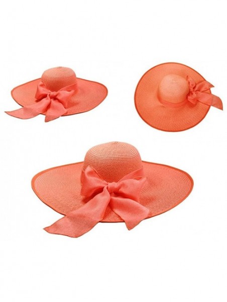 Sun Hats Women's Foldable Bowknot Straw Hat Large Wide Brim Summer Beach Sun Hat - Orange - CB12GRTSVPP $38.81