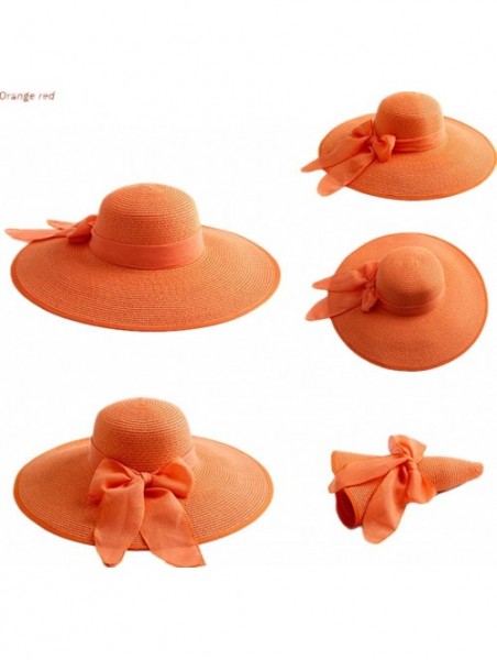 Sun Hats Women's Foldable Bowknot Straw Hat Large Wide Brim Summer Beach Sun Hat - Orange - CB12GRTSVPP $38.81