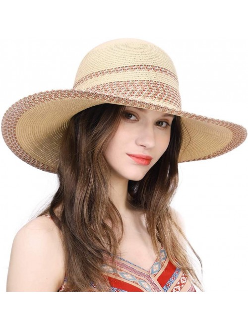 Sun Hats Floppy Straw Sun Hat UPF 50 Wide Brim Beach Summer Hats Packable - 91556_beige - CD199CMH5MC $26.00