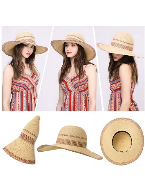 Sun Hats Floppy Straw Sun Hat UPF 50 Wide Brim Beach Summer Hats Packable - 91556_beige - CD199CMH5MC $26.00