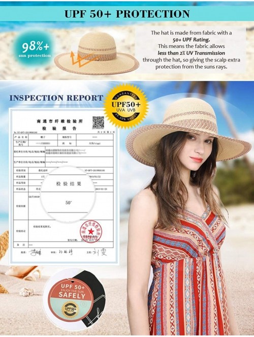 Sun Hats Floppy Straw Sun Hat UPF 50 Wide Brim Beach Summer Hats Packable - 91556_beige - CD199CMH5MC $26.00