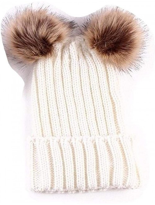 Skullies & Beanies Adults Children Double Fur Winter Casual Warm Cute Knitted Beanie Hats Hats & Caps - White - CR18ADTXN7E $...