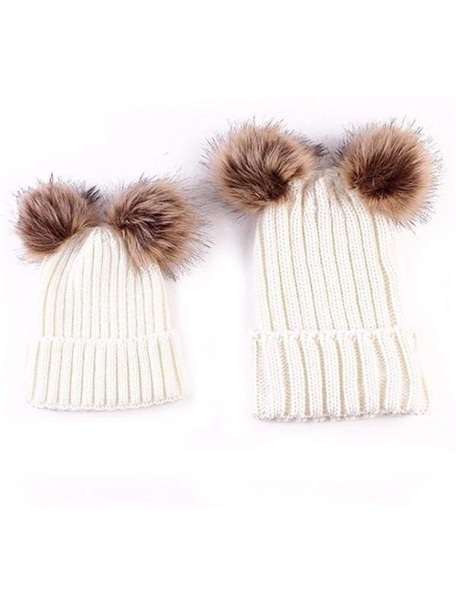 Skullies & Beanies Adults Children Double Fur Winter Casual Warm Cute Knitted Beanie Hats Hats & Caps - White - CR18ADTXN7E $...